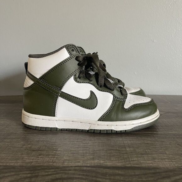 Nike Dunk High (PS)  Unisex Kid’s White Green Sneakers DD2314-105 Size 13C - Picture 2 of 8